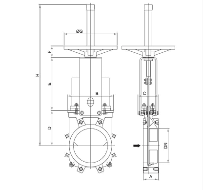 AKO knivspjäll "knife gate valve" typ C med handratt