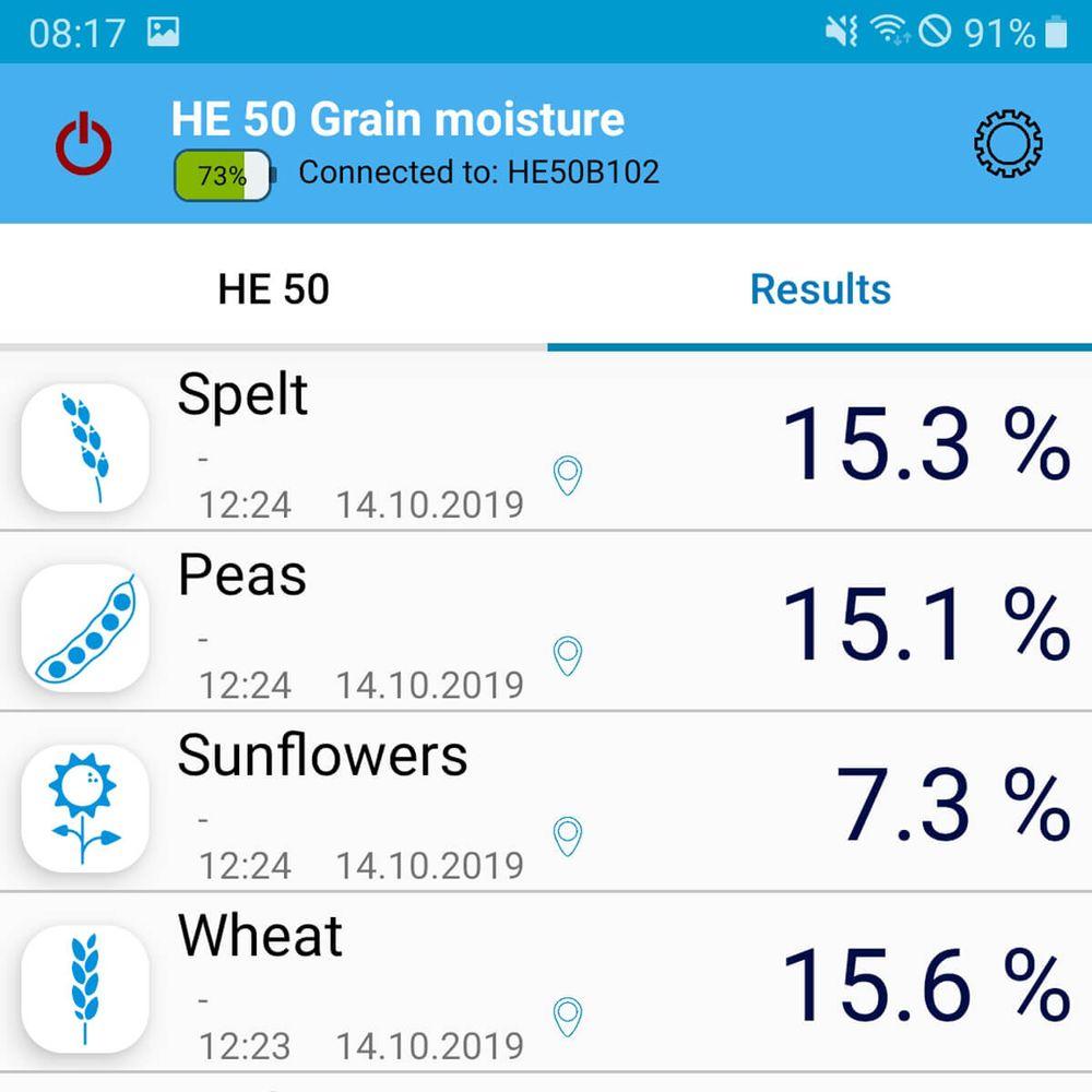 Exempel Pfeuffer HE 50 app för fuktmätning